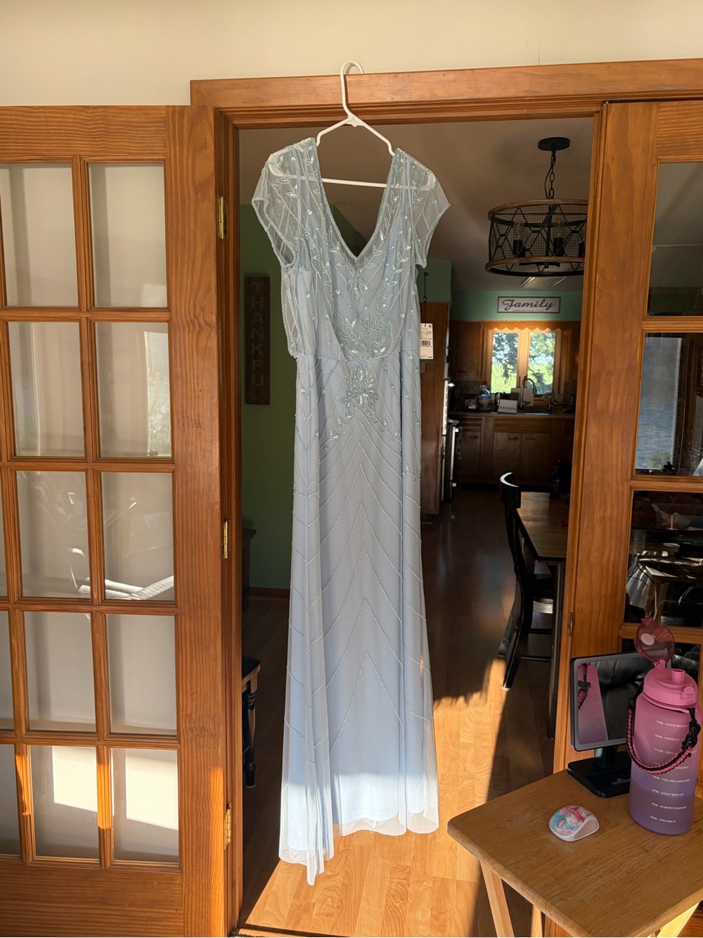 Adrianna Papell Light Blue Beaded V‑Neck Gown
